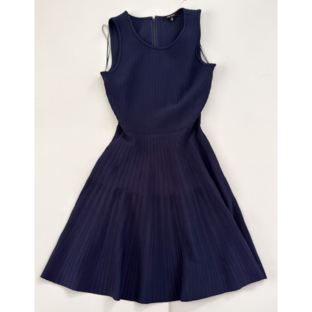 Pink Tartan Women's Flare Rayon Navy Blue Dress Size Medium